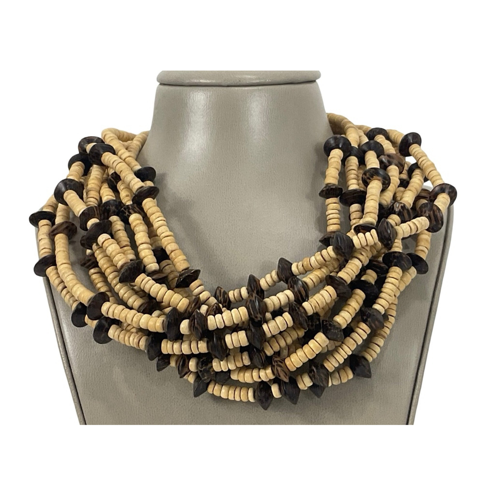 Jay Feinberg 80s Vintage Statement Choker Necklace 18” Beige and Brown